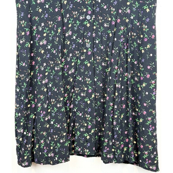Gap Fit And Flare Button-Front Black Floral Print Dress Knee Length Y2K, Large - Picture 4 of 8